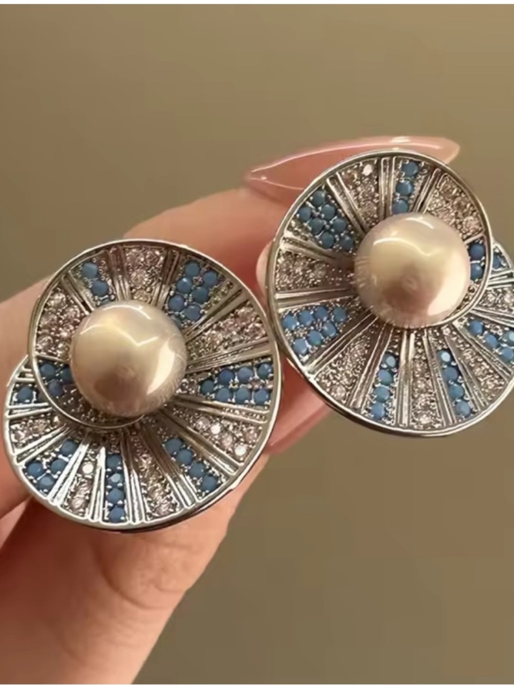 Vintage Pearl Sunburst Medallion Earrings a